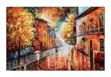 Cumpara ieftin Tablou peisaj citadin pictat manual, O seara linistita prin orasul vechi, 150x100cm ulei pe panza in cutit efect 3D, gata de expus pe perete