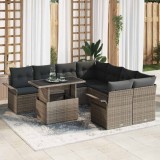 Set de canapea pentru grădină , 9 piese, gri, din ratan sintetic, cu perne