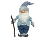 Decoratiune Gnome w hat &amp;amp; stick, Decoris, 19x7x45 cm, poliester, albastru/alb