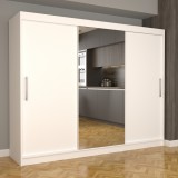 Dulap Dormitor Nova Eco 250 cm x 200 cm, cu oglinda , alb cu usi glisante albe