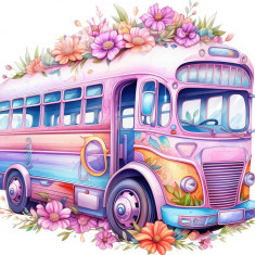 Sticker decorativ, Autobuz Zane, Roz, 65 cm, 8393ST-5