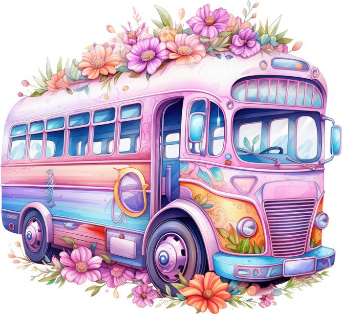 Sticker decorativ, Autobuz Zane, Roz, 65 cm, 8393ST-5