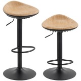 HOMCOM Set 2 Scaune Bar PU Otel Reglabile Inaltime Rotative 360 Suport Picioare Efect Stejar