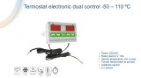 Termostat Digital Dublu 220V cu 2 Sonde, -50&deg;C ~ 110&deg;C, Control Temperatura Refrigerare/Incalzire, Precizie &plusmn;0.5&deg;C, Cablu 1M