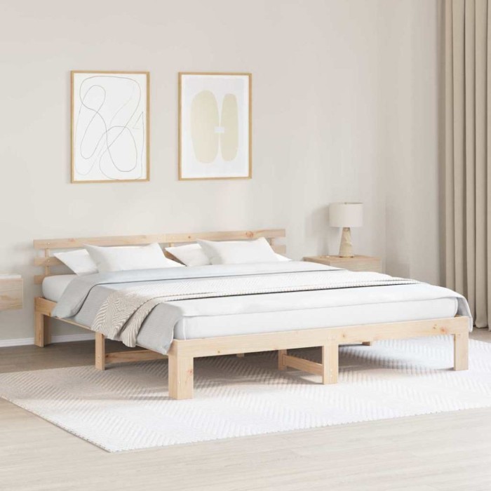 vidaXL Cadru de pat cu headboard Maro 180 x 200 cm Lemn masiv de pin 872599