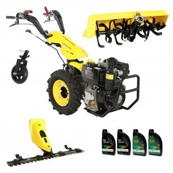 ProGARDEN Pachet Campo U12E Motocultor 12CP + BC120M Bara cosire 120cm + Roata sustinere + FT90 Freza tractata 90cm + 4L Ulei foto