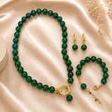Cumpara ieftin Set Bijuterii Harmony Agat Verde Smarald, Colier 48cm, Bratara Reglabila 18-24cm, Cercei, Argint 925 Aurit, Zirconii, Special Plus