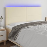 Cumpara ieftin Tăblie de pat cu LED, crem, 163x16x118/128 cm, piele ecologică