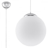 Lampă Suspendată Ugo Alb/Crom Oțel/Sticlă 1 Bec Minge Minimalist De Interior