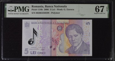 5 lei 2006 gradata PMG 67 EPQ Superb Gem Unc, polimer, rar &amp;icirc;n grade mari foto