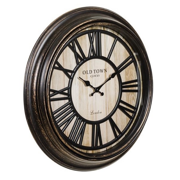 Ceas decorativ de perete, vintage, negru/bronz, rotund, 50 cm, ConceptSeller