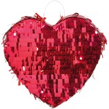 Pinata Inima pentru Petrecere, Flippy, Detalii cu Sclipici, din Hartie si Carton, Pinata pentru Copii, 18 x 18 x 10 cm, Rosu metalizat