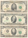 SV * SUA / Statele Unite ale Americii LOT 5 -10 -20 $ / FIVE -TEN -TWENTY DOLLARS 1974 * F / -VF