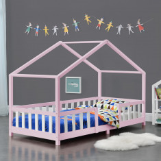 Pat copii design casuta Treviolo 90 x 200 cm lemn roz/alb [en.casa] HausGarden Leisure