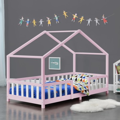 Pat copii design casuta Treviolo 90 x 200 cm lemn roz/alb [en.casa] HausGarden Leisure foto
