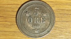 Suedia - moneda de colectie bronz - 5 ore 1881 an mai rar - Oscar II - ⌀27 mm - impecabila