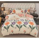 Lenjerie Cocolino 4 Piese Pentru Pat Dublu cu Elastic- JOJ816 Flori Crem