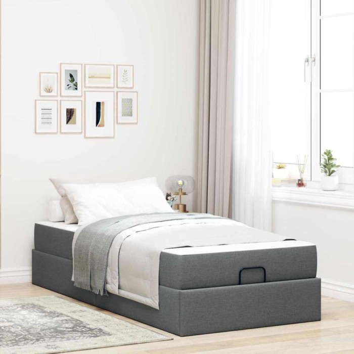 vidaXL Cadru de pat cu saltea Gri &icirc;nchis 90 x 200 cm țesătură 3399460