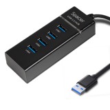 HUB extern SPACER, porturi USB: USB 3.0 x 4, conectare prin USB 3.0, 1m lungime cablu, negru, 45507057 &quot;SPH-4USB30-01&quot; (timbru verde 0.8 lei)