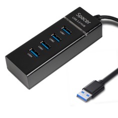 HUB extern SPACER, porturi USB: USB 3.0 x 4, conectare prin USB 3.0, 1m lungime cablu, negru, 45507057 &amp;quot;SPH-4USB30-01&amp;quot; (timbru verde 0.8 lei) foto