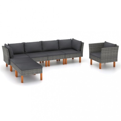 vidaXL Set mobilier grădină, 7 piese, gri, poliratan și lemn eucalipt 3082082 foto