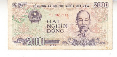 M1 - Bancnota foarte veche - Vietnam - 2000 dong - 1988 foto