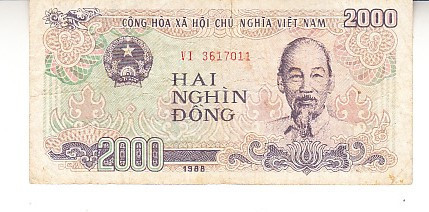 B11 3 - Bancnota foarte veche - Vietnam - 2000 dong - 1988