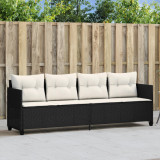 Șezlong vidaXL Negru Poliratan cu Perne Alb Crem, 204x55x69.5 cm, Huse Lavabile, Rezistent UV