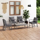 VidaXL Set mobilier grădină cu pernă, 5 piese, gri, lemn masiv acacia