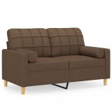 Cumpara ieftin Canapea cu 2 locuri cu pernute, maro, 120 cm, textil