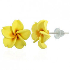 Floare Plumeria - cercei Fimo galbeni