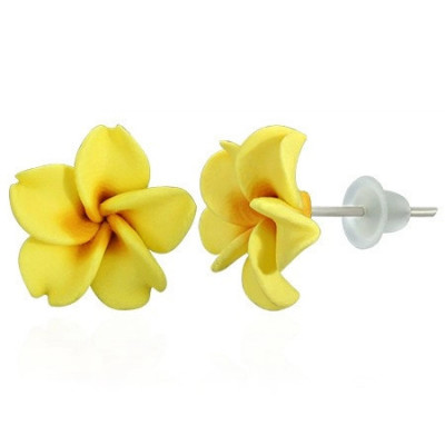 Floare Plumeria - cercei Fimo galbeni foto