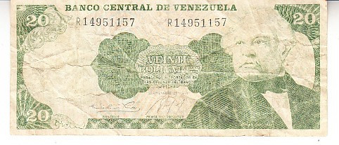 M1 - Bancnota foarte veche - Venezuela -20 bolivares - 1984