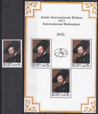 Belgia 1977 - Anul international Rubens, Serie + Colita, MNH foto