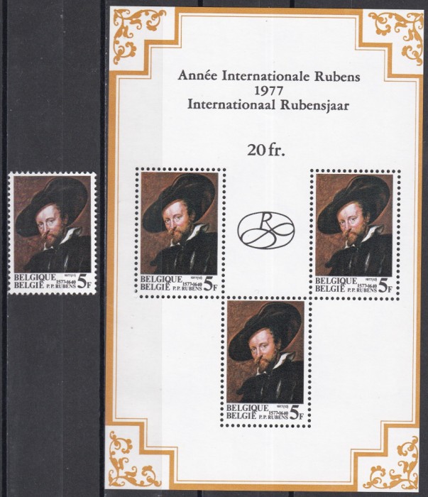 Belgia 1977 - Anul international Rubens, Serie + Colita, MNH