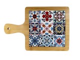 Tocator decorativ model Ethnic, ceramica si bambus,multicolor,18x28 cm
