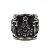 Inel Masonic Argintiu - Echer, compas si coloane