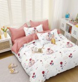 Cumpara ieftin Lenjerie Pat Cozy Fx037, Bumbac, 4 Piese, Fara Elastic, Alb, Roz