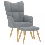 VidaXL Scaun de relaxare cu taburet, gri deschis, textil