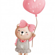 Sticker decorativ Valentine's Day, Love Ursulet, roz, 85 cm, 1191ST