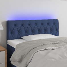 vidaXL Tăblie de pat cu LED, albastru, 90x7x78/88 cm, textil
