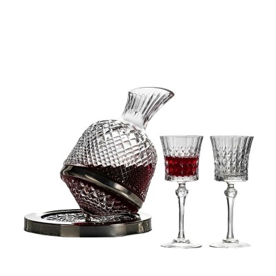 Set Decantor de vin Rotativ, ergonomic, imprimeu modern, accesorii incluse, 2 pahare, suport, argintiu, 1500 ml foto