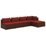 Set mobilier de gradina cu perne, 5 piese, maro, poliratan