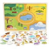 Plansa Magnetica Lemn Animale Multicolor, 48 Piese, 29x21 cm, +3 Ani, Baieti/Fete, Dezvoltare Atentie