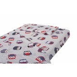 Lenjerie patut bebe, SomnART, cearceaf pat 60x120x10 cu elastic, cearceaf pilota 80x110, perna joasa 20x35, Bufnite Mici
