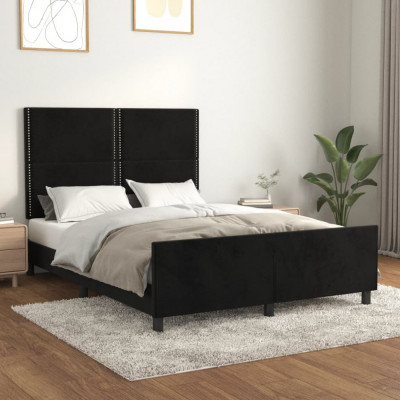 vidaXL Cadru de pat cu tăblie, negru, 140x200 cm, catifea foto