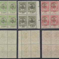 Romania 1919 Emisiunea Oradea 3 timbre Inundatia in blocuri de 4 MNH