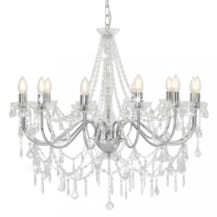 Gossi candelabru cu margele, argintiu, 12 becuri x e14