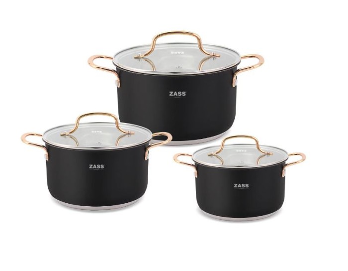 Set 3 oale din Inox cu capac Zass Gourmet ZG-SCS 01 - NOU