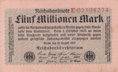 GERMANIA 5.000.000 marci 1923 VF+++!!! foto